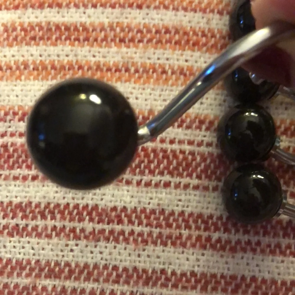 SHOWER CURTAIN HOOKS • BLACK BALLS ON SILVER HOOKS • SET OF 12